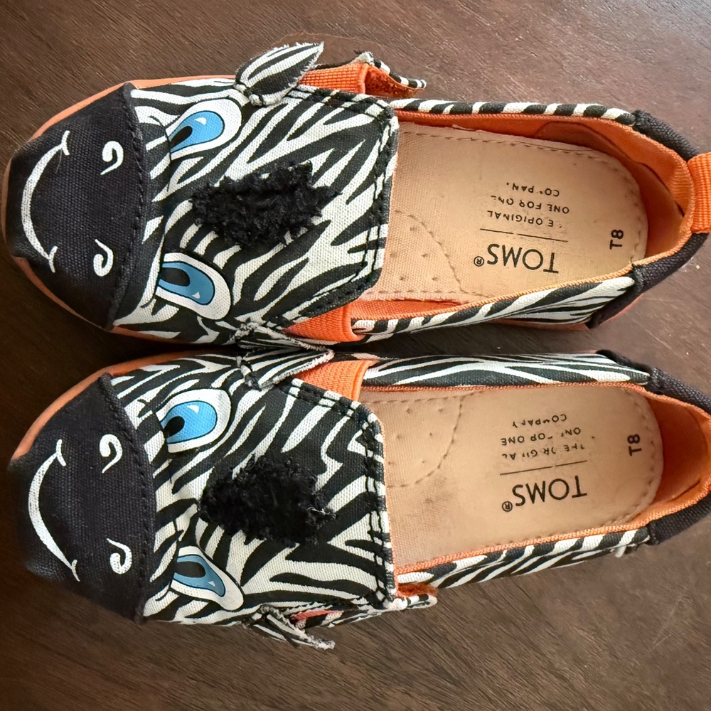 Tom's Black and White Zebra Toddler's Shoes